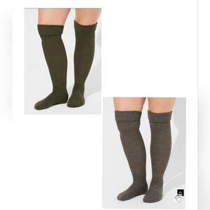 🆕️🧦PLUS SIZE SET OF OLIVE & GREY KNEE HIGH SOCKS - WIDE CALF🧦